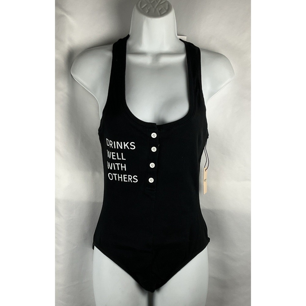 Daydream Nation Size‎ S  Bodysuit Black Drinks Well With Others Racer  Back NWT